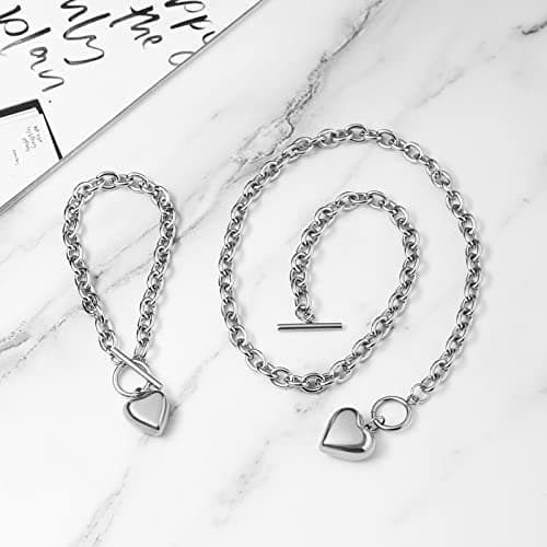 HZMAN Women's Stainless Steel Multilayer Heart Pendant Necklace