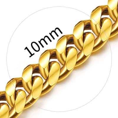 ChainsHouse Miami Cuban Link Chain Necklace for Men, 14K Gold Plated/SS/Black, 14"-30" Length