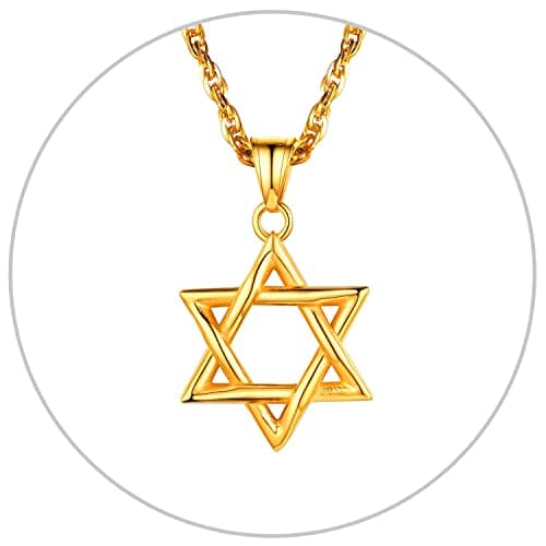 Star of David Necklace for Men and Women - Gold/Stainless Steel Hexagon Pendant