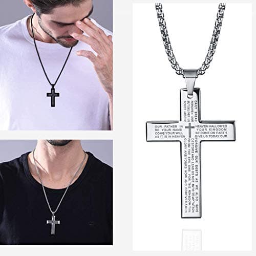 Rnivida Men's Stainless Steel Cross Necklace with Lord's Prayer