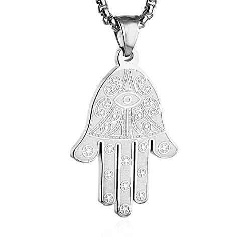 HZMAN Khamsah Stainless Steel Egyptian Eye Pendant Necklace for Success and Protection
