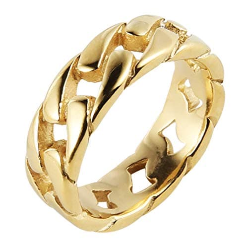 HZMAN Silver Gold Black Wide Band Cuban Link Ring