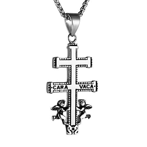 HZMAN Religious Stainless Steel Cross with Angels Pendant Necklace