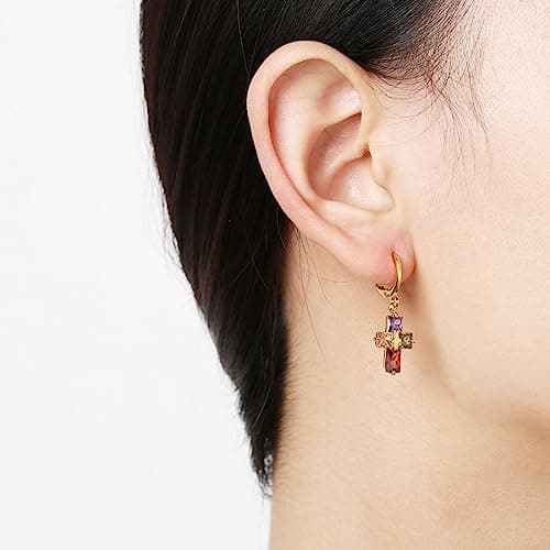14K Gold Plated Cross Earrings for Women and Girls