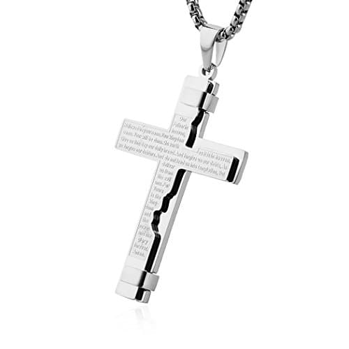 HZMAN Stainless Steel Lord's Prayer Pendant with Wheat Chain Necklace