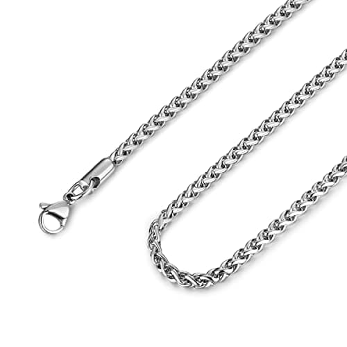 3.0 mm Stainless Steel Wheat Silver Chain Necklaces for Men & Women - 16 to 30