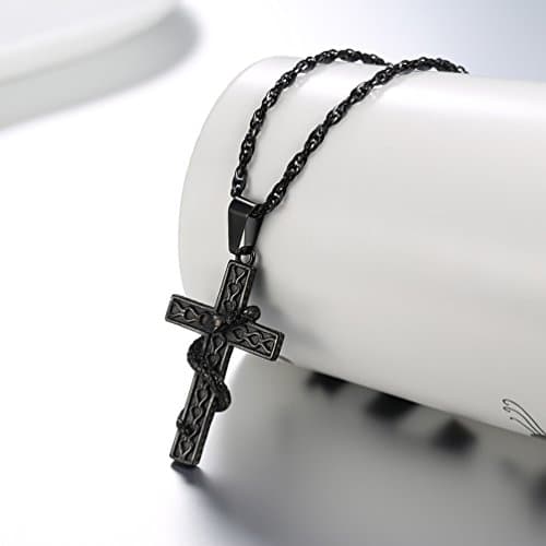 PROSTEEL 316L Stainless Steel Snake Cross Necklace, Adjustable 22"-24", Box Included