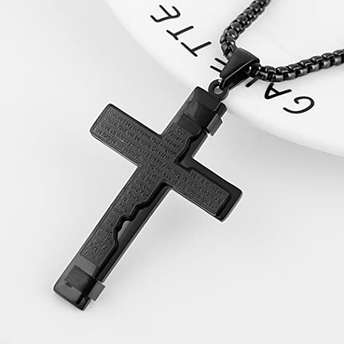 HZMAN Stainless Steel Lord's Prayer Pendant with Wheat Chain Necklace