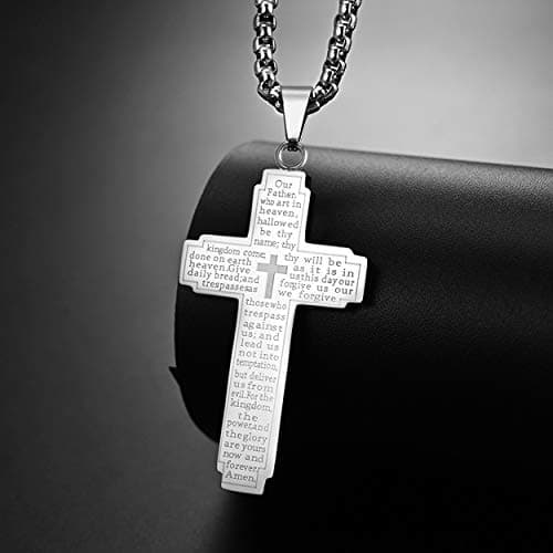 Rehoboth Stainless Steel Our Father Cross Pendant Necklace 24"