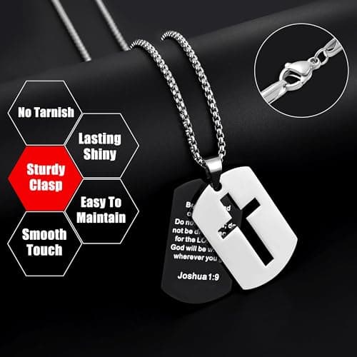 Fiusem Inspirational Bible Verse Cross Necklace for Men, 24 Inch Chain