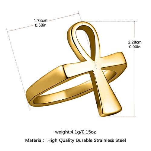 HZMAN Polished Stainless Steel Egyptian Ankh Cross Ring for Men & Women with Gift Bag