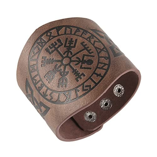 HZMAN Viking Yggdrasil World Tree Leather Bracelet (7.5-8.5 Inches)