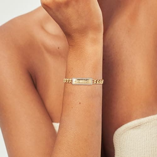 Virgin Mary Bracelet for Women with Cubic Zirconia Gold Plated Link Jewelry