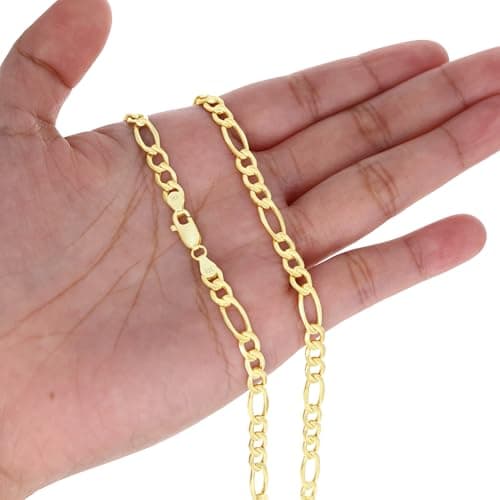 Nuragold Real Yellow Gold Figaro Chain Necklace (16"-30")