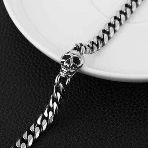 HZMAN Red Skull Stainless Steel Bracelet for Men Gothic Punk Jewelry