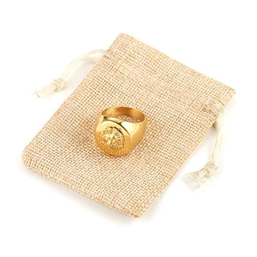 HZMAN Gold Lion Head Ring - Norse Style Heavy Metal Punk Gothic Amulet