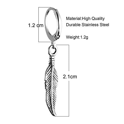 Stainless Steel Feather Design Hoop Earrings for Bike Punk, Gift for Christmas, Thanksgiving, New Year, Wedding