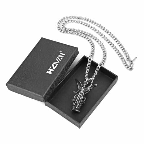 HZMAN Retro Stainless Steel Guardian Angel Pendant Necklace