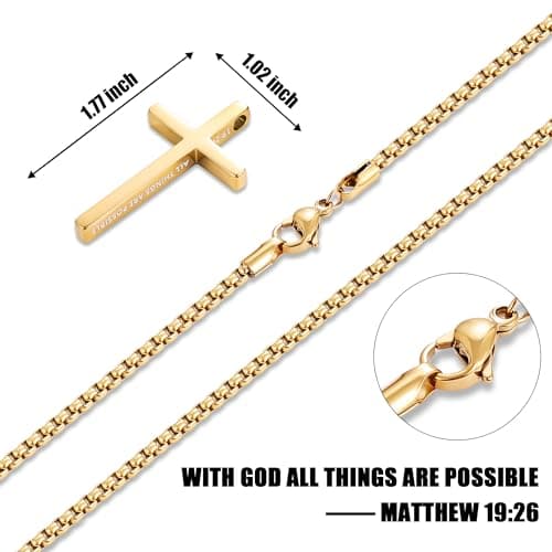 Fiusem Inspirational Stainless Steel Box Cross Necklace for Men