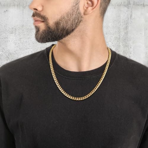 Jewlpire 18K Gold Plated Gold & Silver Chain 4mm-10mm Cuban Link 18-30 Inch