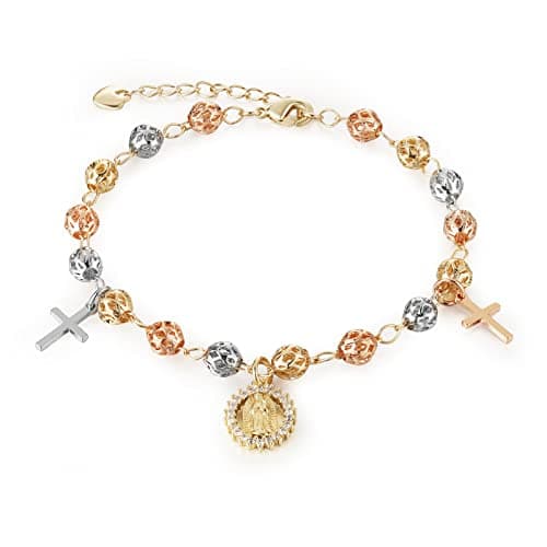 Virgin Mary Rosary Bead Cross Bracelet - Adjustable Link Bracelet for Women - Jewelry Gift