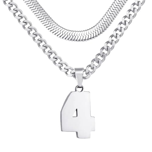 KLIFOWDY Men's Layered Stainless Steel Jersey Number Necklace, Basketball Football Baseball for Boys