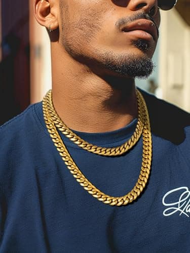 ChainsPro Men's Chunky Cuban Chain Necklace, Gold Plated, 18-30inch Length