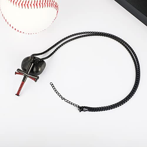 HattiDoris Personalized Baseball Bat Necklace for Men - 22-inch Stainless Steel Chain Gift