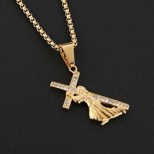 HZMAN Men's Gold Stainless Steel Crucifix Necklace with Jesus Pendant