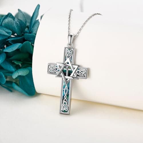 YFN Sterling Silver Celtic Cross & Star of David Necklace for Men & Women