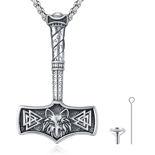 DRINSPER Thor's Hammer Necklace 925 Sterling Silver Norse Jewelry for Men Women