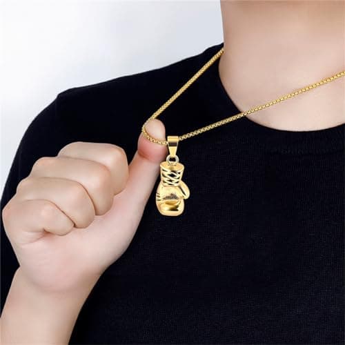 LXSSLY Punk Chain Boxing Gloves Charm Pendant, Stainless Steel Necklace