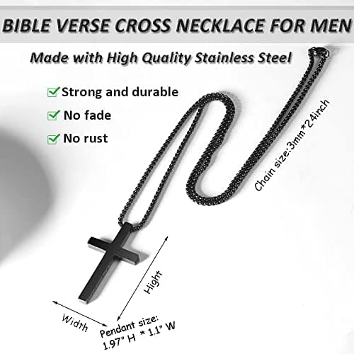 Men's Stainless Steel Cross Necklace with Bible Verse Pendant - Christian Jewelry Gift for Boys