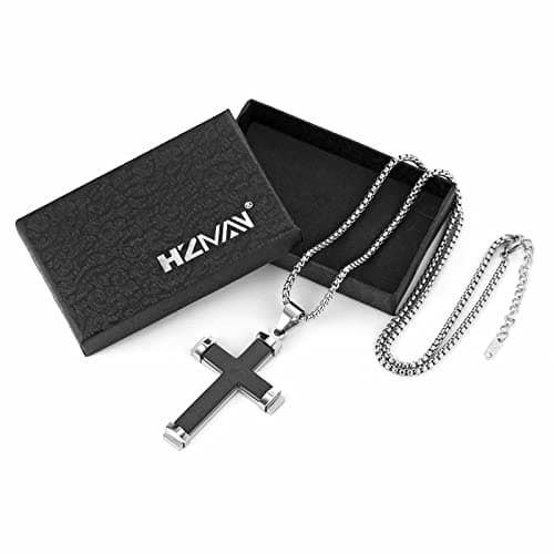 Cross Necklace Pendant Lord's Prayer Stainless Steel Men's Large