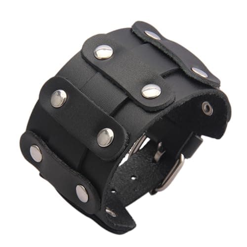 Jeilwiy Men's Punk Leather Wristbands - Adjustable, Braided Black & Brown Cuff Bangle Gifts