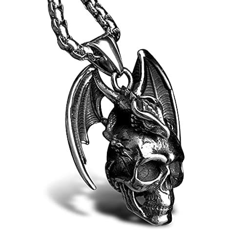 Bahamut Men's Silver Skull Dragon Pendant Jewelry