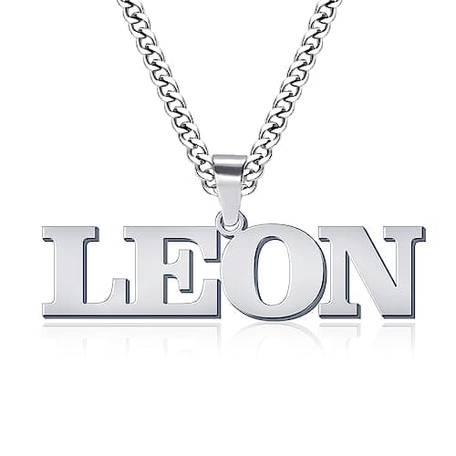 Jecivila Personalized 18K Gold Plated Mens Name Necklace, Custom Initial Number, Rope Figaro Chain Gifts for Dad & Boyfr