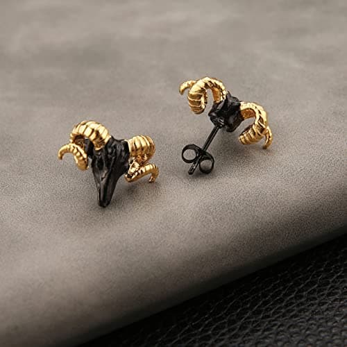 HZMAN Goat Head Stud Earrings Stainless Steel Biker Jewelry Gift