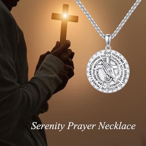 AXOMY Saint Necklace for Women Men - Sterling Silver Serenity Prayer Pendant Jewelry