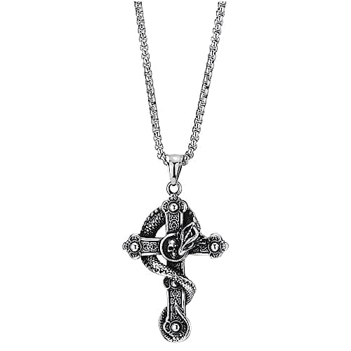 COOLSTEELANDBEYOND Gothic Snake Skull Cross Pendant Necklace