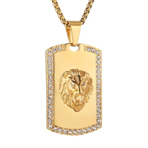 HZMAN 18K Gold Plated Lion Head Necklace for Men Stainless Steel Jewelry
