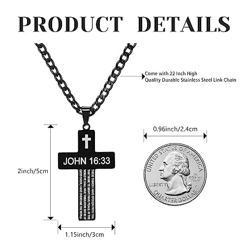SKQIR Cross Necklace for Men with Bible Verse, Christian Religious Gift