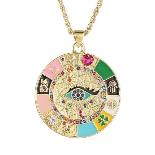 HZMAN Evil Eye 18K Gold Plated Pendant Necklace for Women