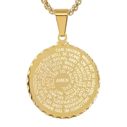 STEELTIME NYC Stainless Steel Lords Prayer Necklace with Simulated Diamonds