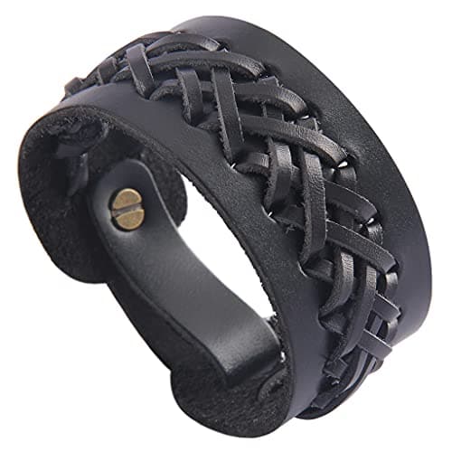 Jeilwiy Men's Punk Leather Wristbands - Adjustable, Braided Black & Brown Cuff Bangle Gifts