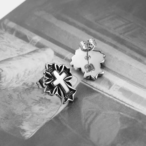 HZMAN Retro Hypoallergenic Stainless Steel Cross Stud Earrings for Men & Women