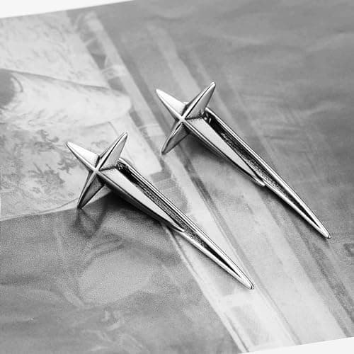 HZMAN Cross Star Stainless Steel Ear Spike Stud Jewelry for Men and Women