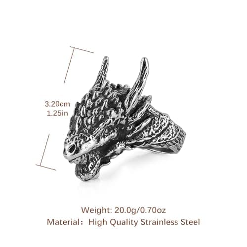 HZMAN Dragon Ring for Men Gothic Stainless Steel Punk Jewelry
