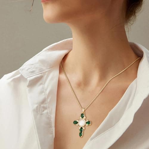 HZMAN Virgin Mary 18K Gold Plated Cubic Zirconia Dainty Necklace Gift for Women