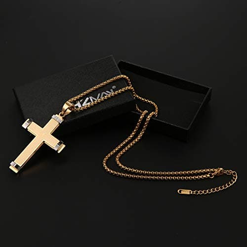 Stainless Steel Men's Large Cross Necklace with Lord's Prayer Pendant